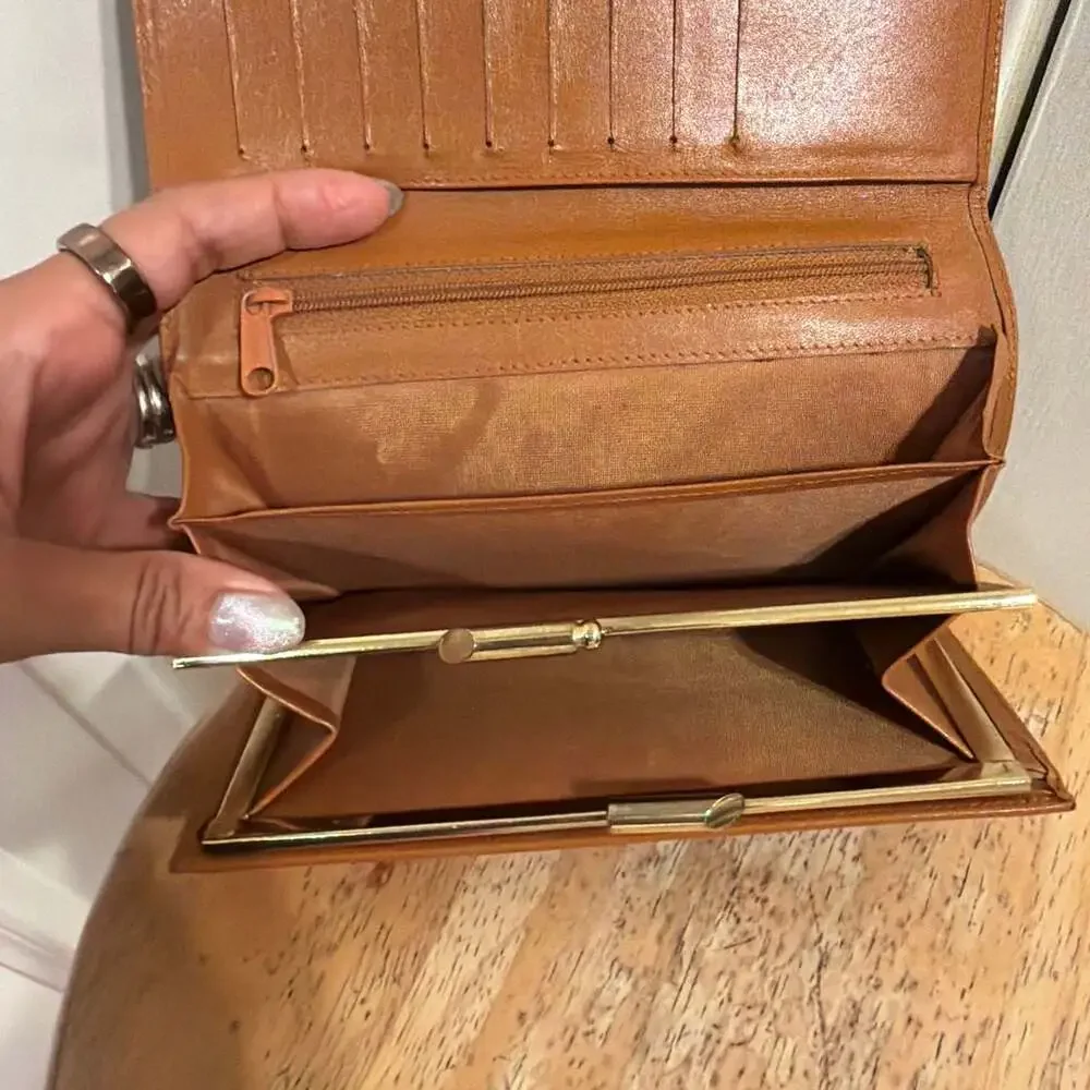 Escada Vintage Leather Printed Continental Wallet with Gold Plaque